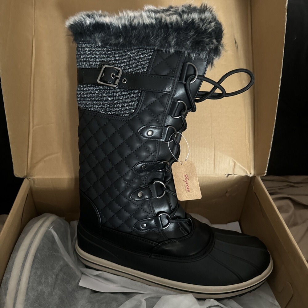VEPOSE Lace Up Women's Boots Sz 11 Waterproof Snow Fur Style-CJY975 15"